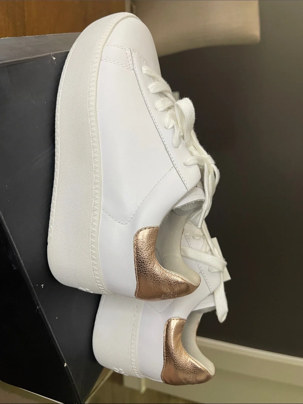 Ash White Sneakers with Rose Gold Heel - SIZE 7